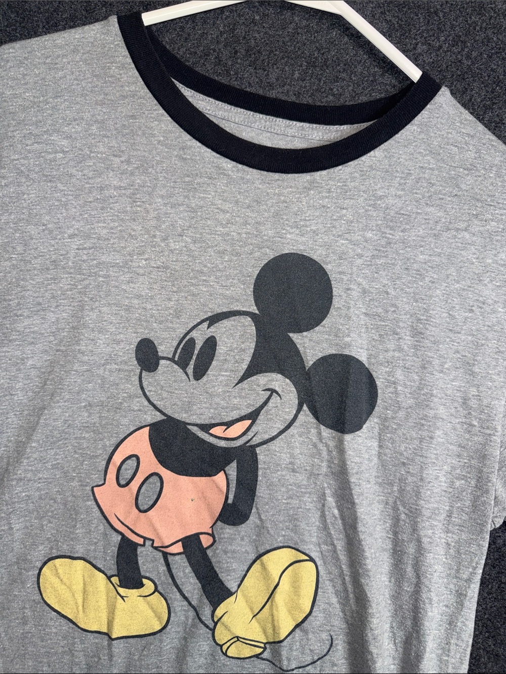 Disney Light Gray Short Sleeve‎ Tee with Black Trim and Mickey Graphic